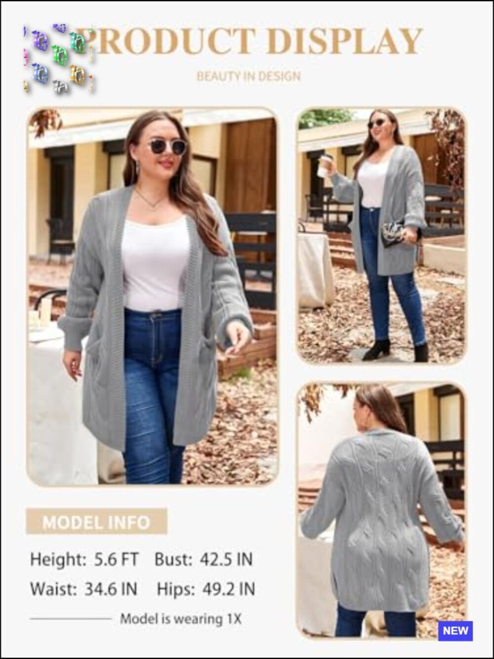 Plus Size Open Front Cardigan with Pockets Long Sleeves Lightweight Fall - Picture 3 of 7